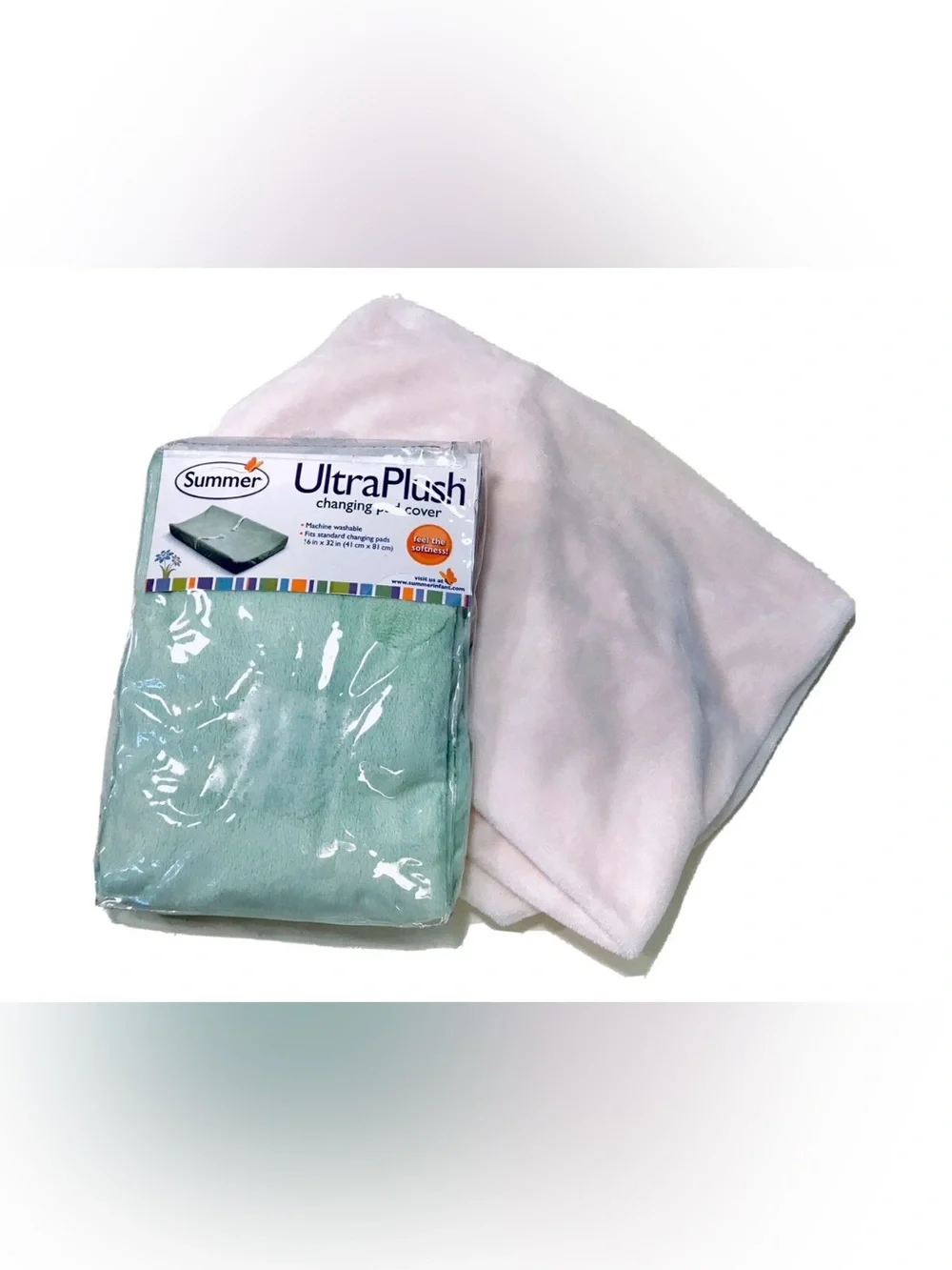 Summer & Babies R Us Set of 2 Buttercream & Green Plush Soft Changing Pad Covers